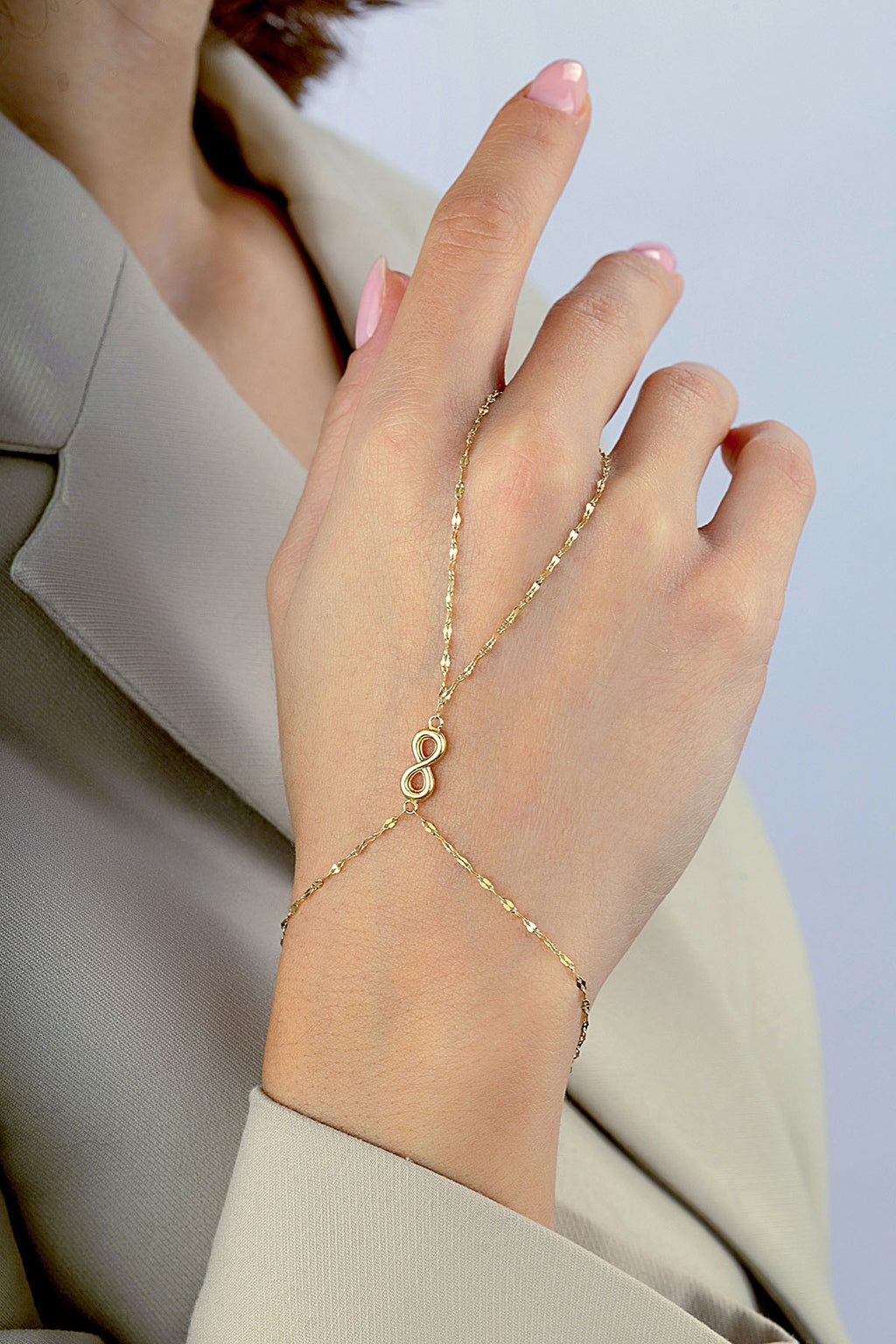 14K Infinity Gold Hand Chain Bracelet