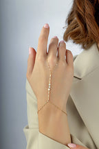 14K 3 Black Heart Gold Hand Chain Bracelet