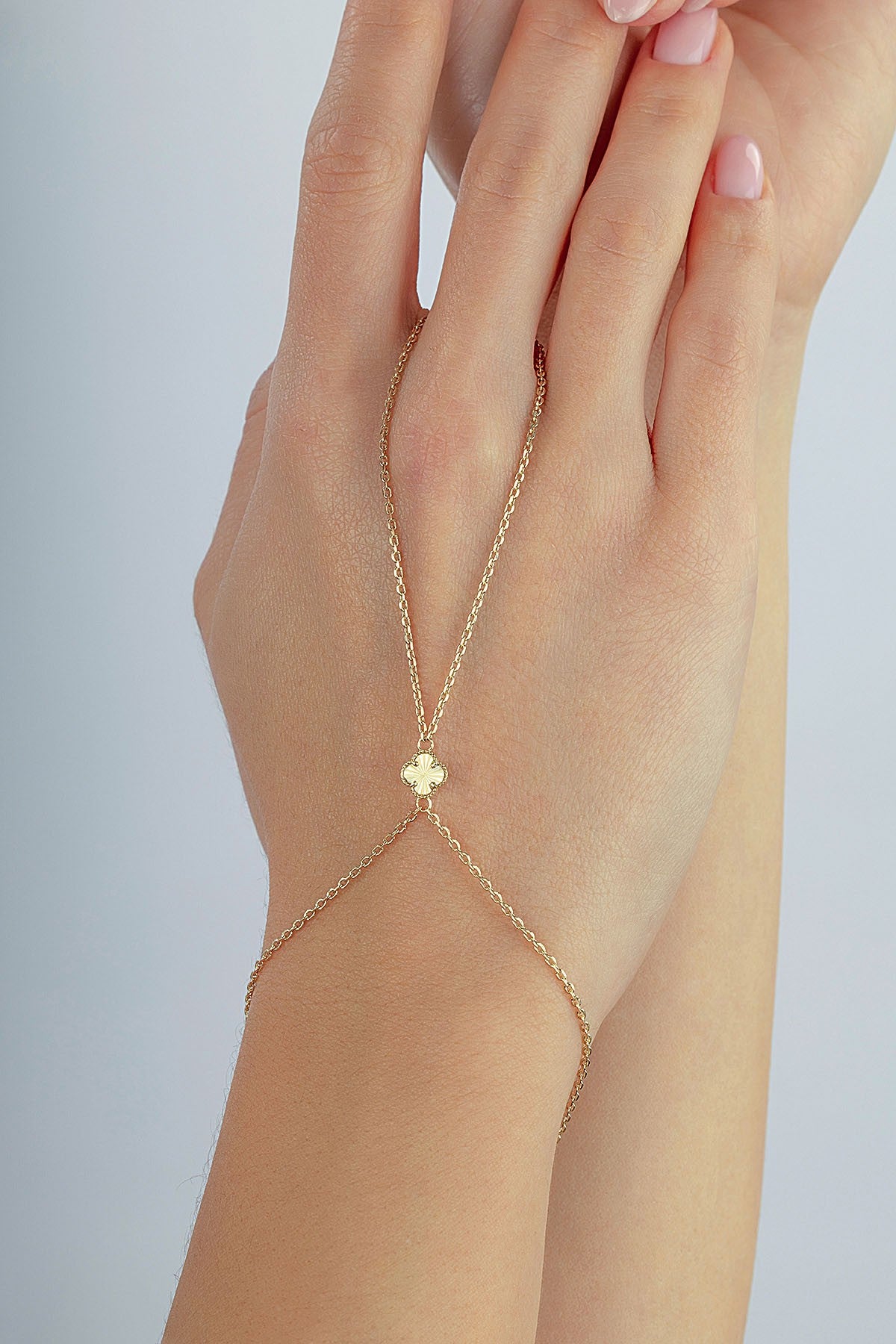14K Clover Gold Hand Chain Bracelet Main image
