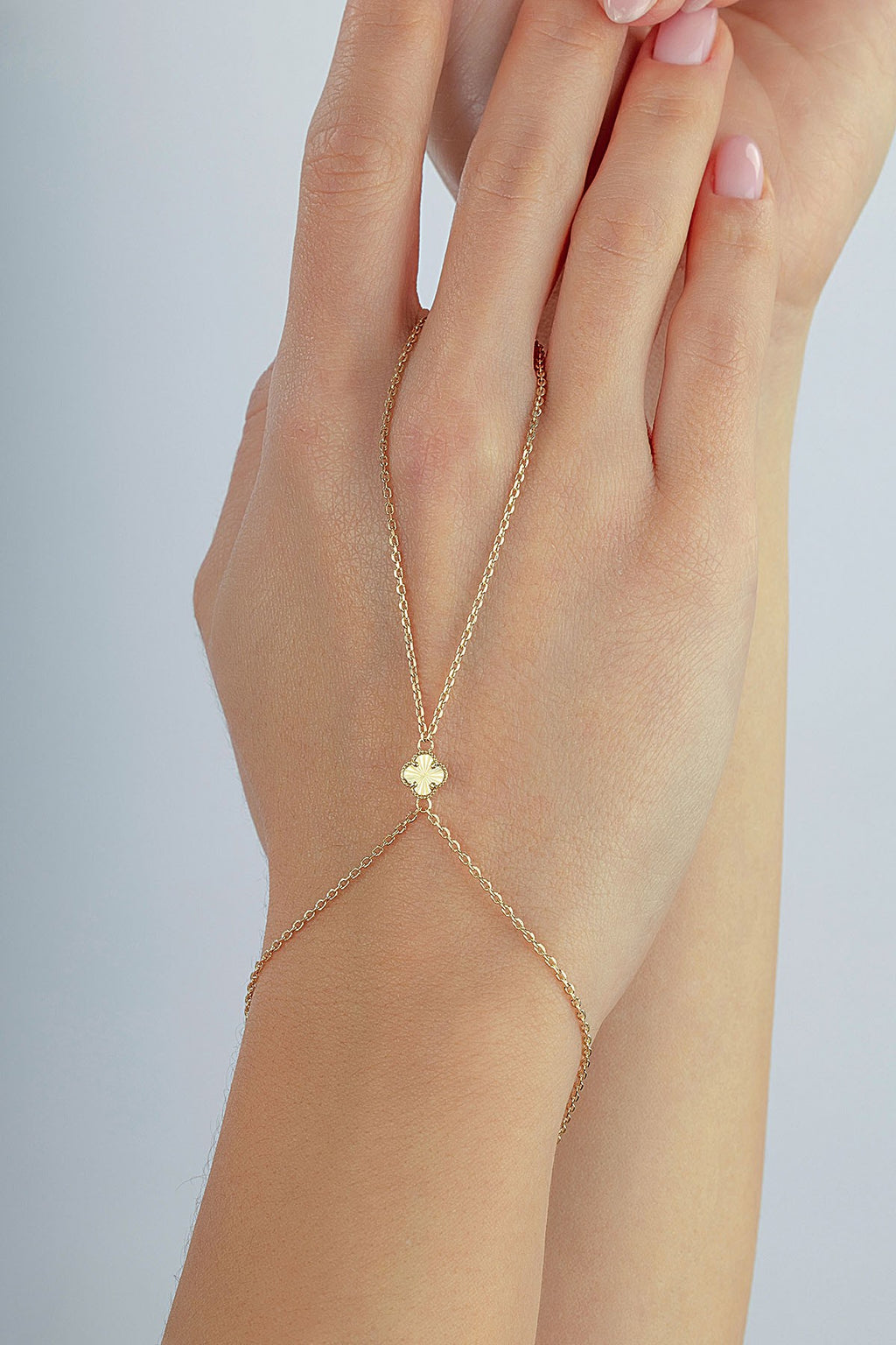 14K Clover Gold Hand Chain Bracelet