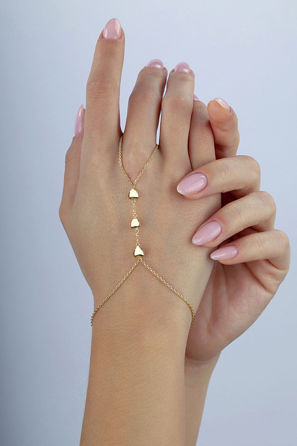 14K 3 Heart Gold Hand Chain Bracelet