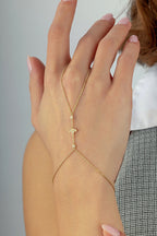 14K Stone-Set Gold Hand Chain Bracelet