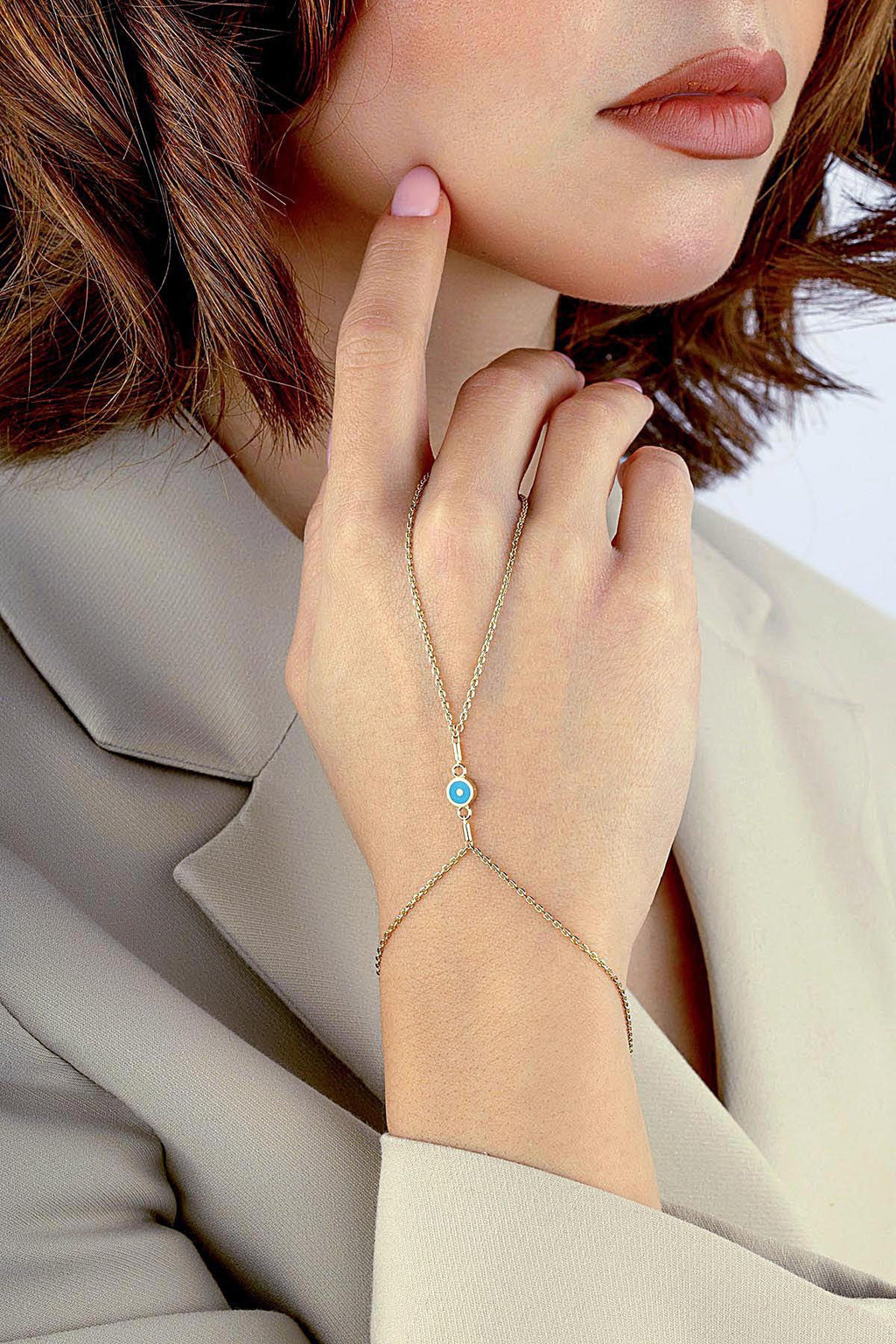 14K Enamel Gold Hand Chain Bracelet