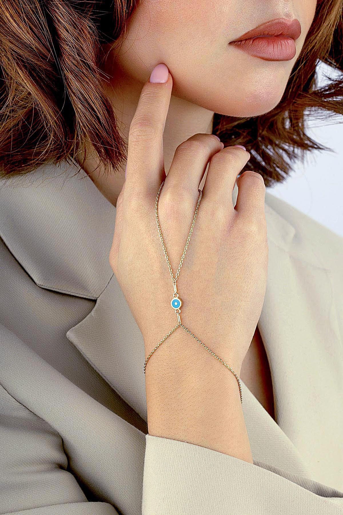 14K Enamel Gold Hand Chain Bracelet