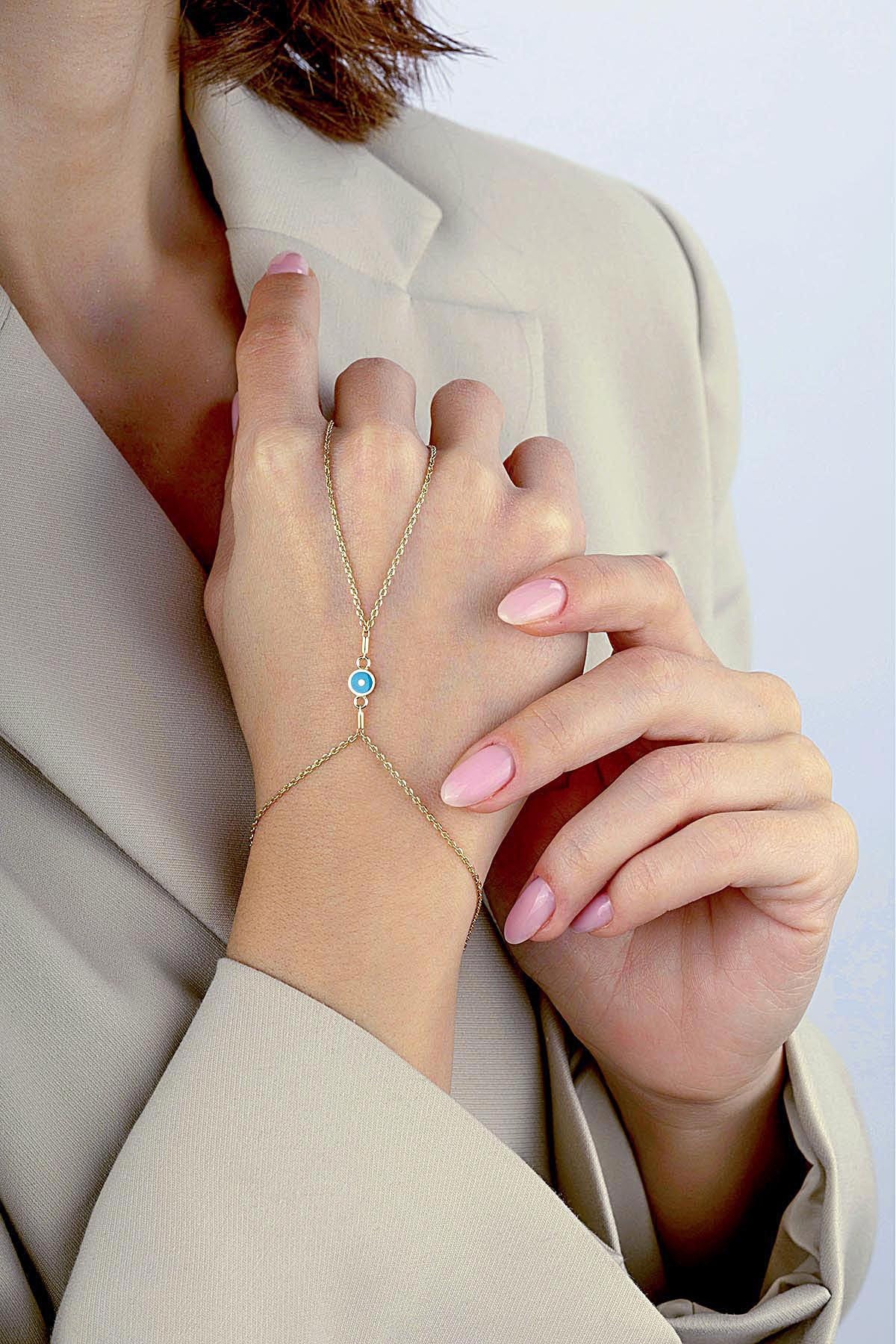 14K Enamel Gold Hand Chain Bracelet Secondary image