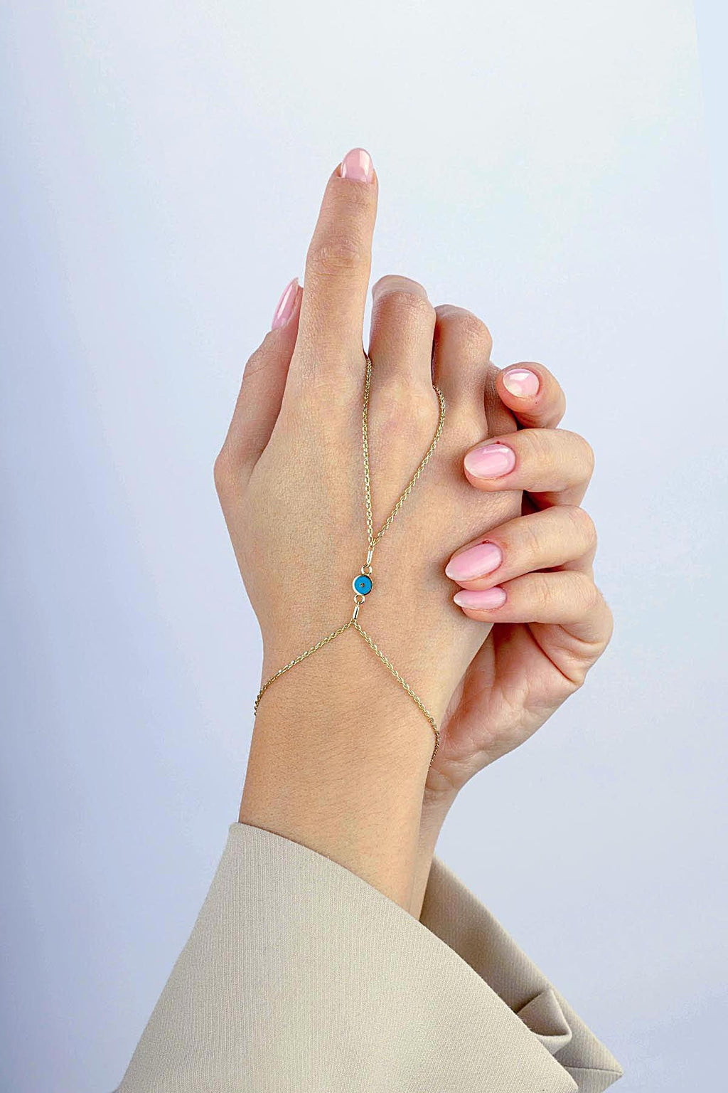 14K Enamel Gold Hand Chain Bracelet