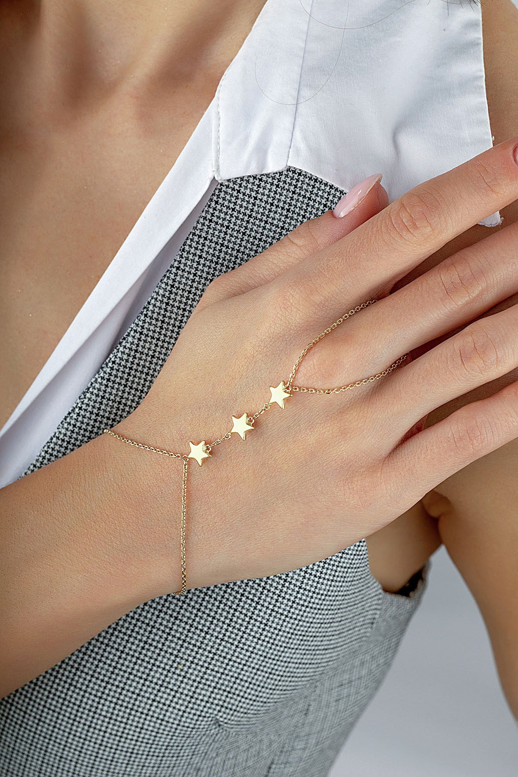 14K 3 Star Gold Hand Chain Bracelet