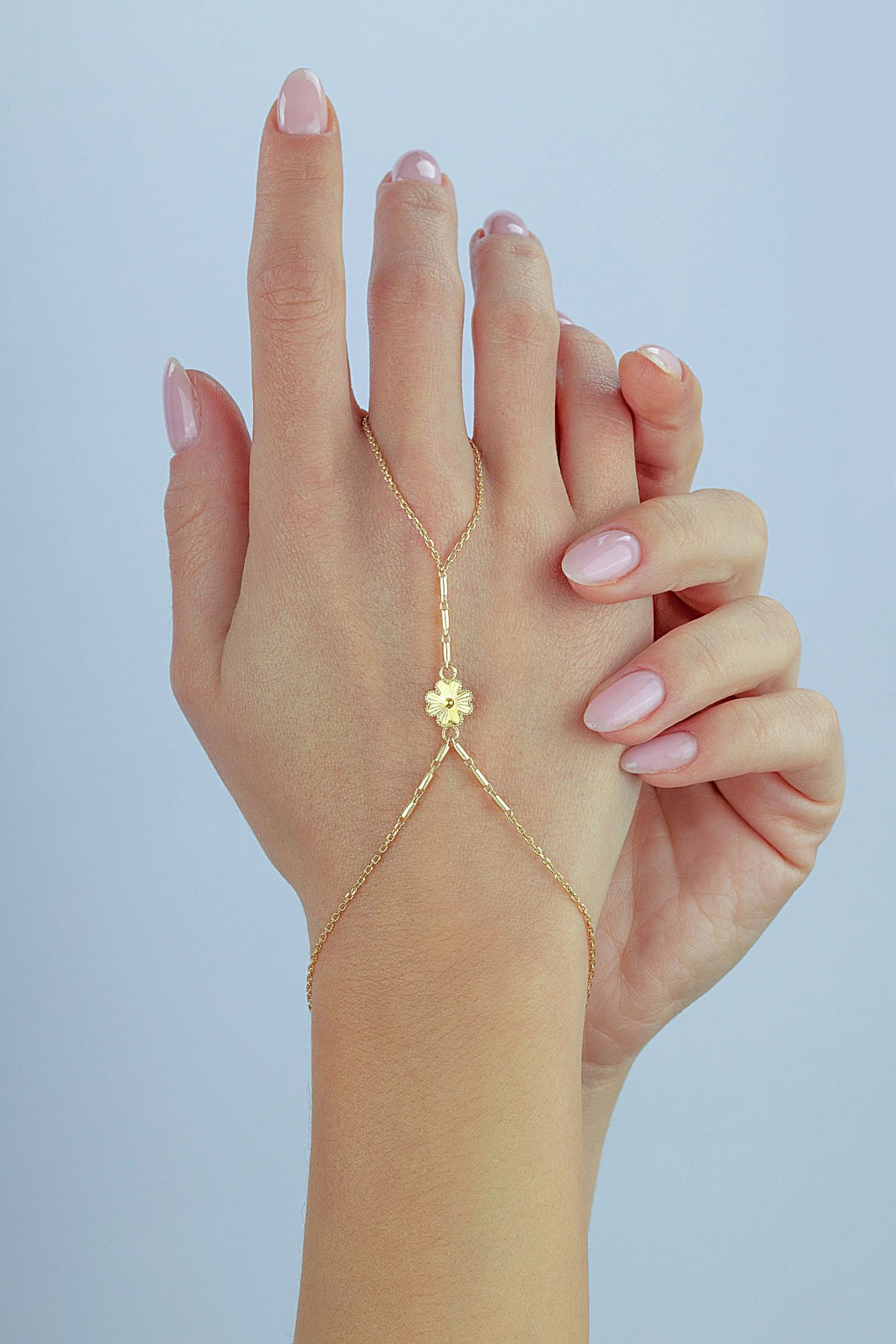 14K Clover Gold Hand Chain Bracelet