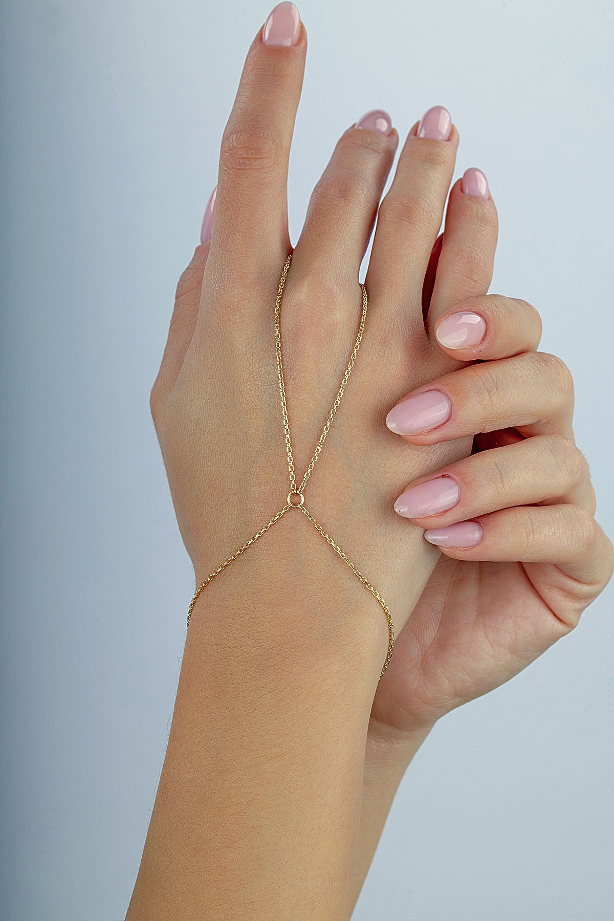 14K Delicate Chain Gold Hand Chain Bracelet