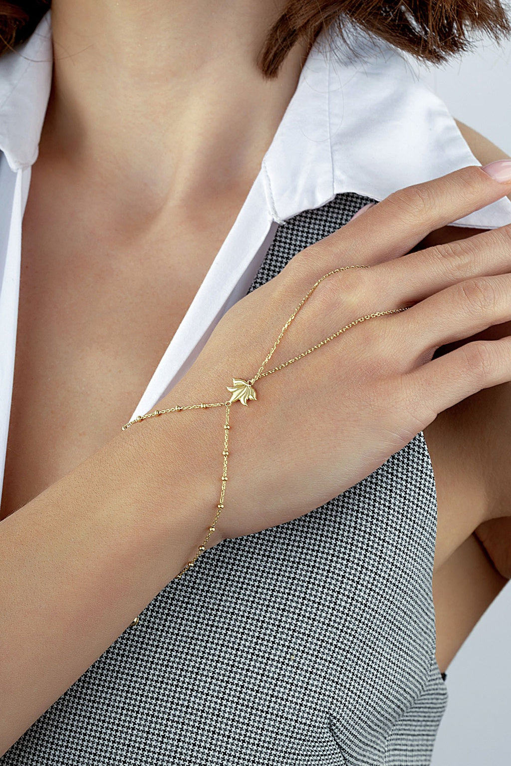 14K Gold Hand Chain Bracelet