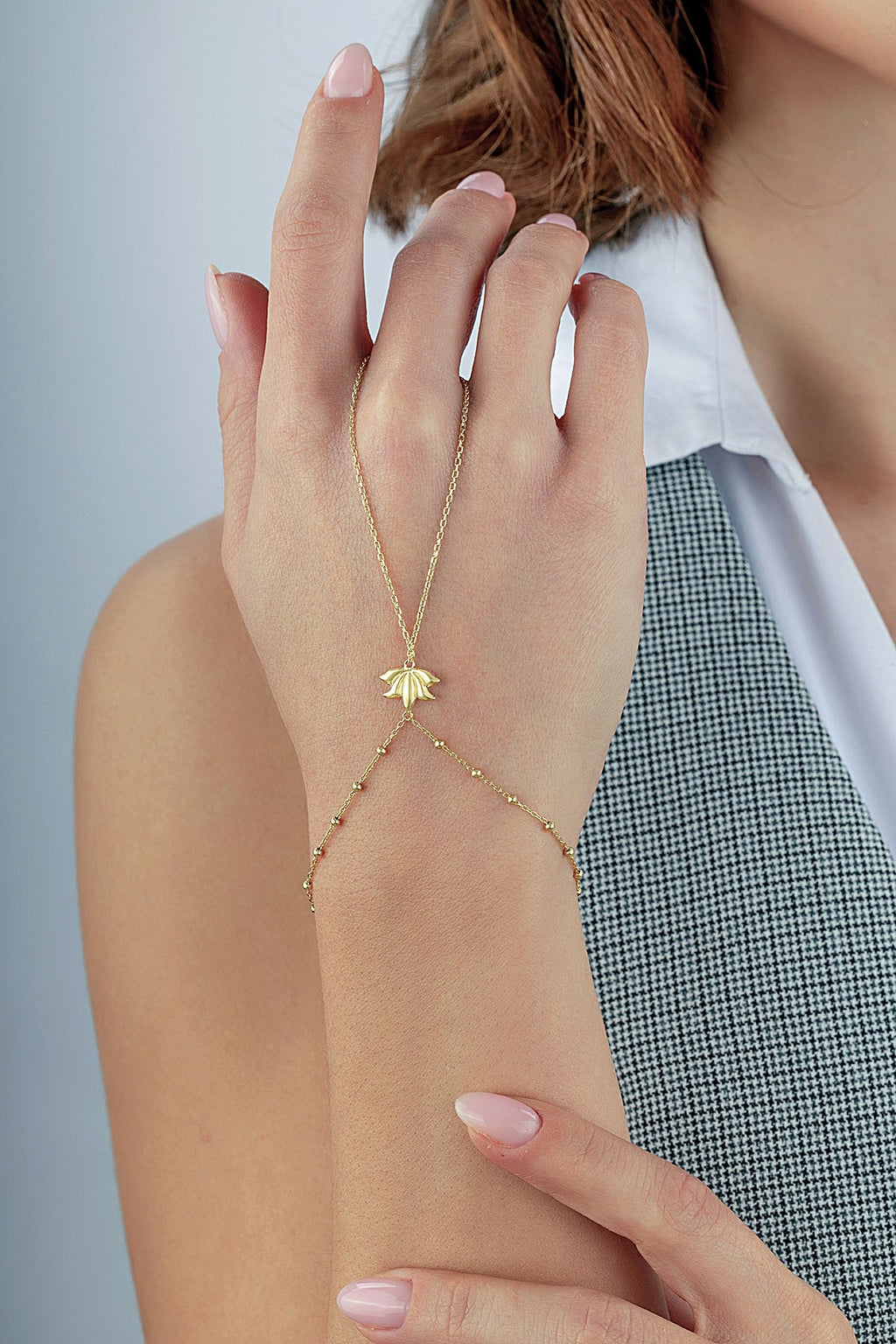 14K Gold Hand Chain Bracelet