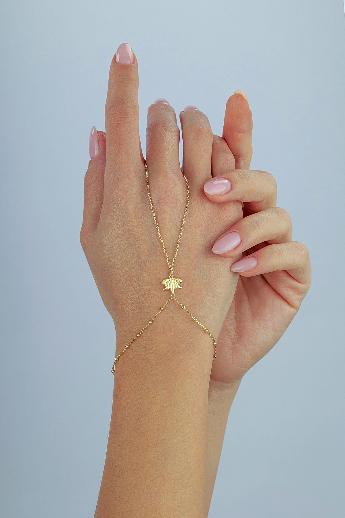 14K Gold Hand Chain Bracelet