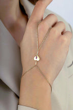 14K Purple Stone-Set Heart Gold Hand Chain Bracelet
