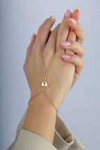 14K Purple Stone-Set Heart Gold Hand Chain Bracelet