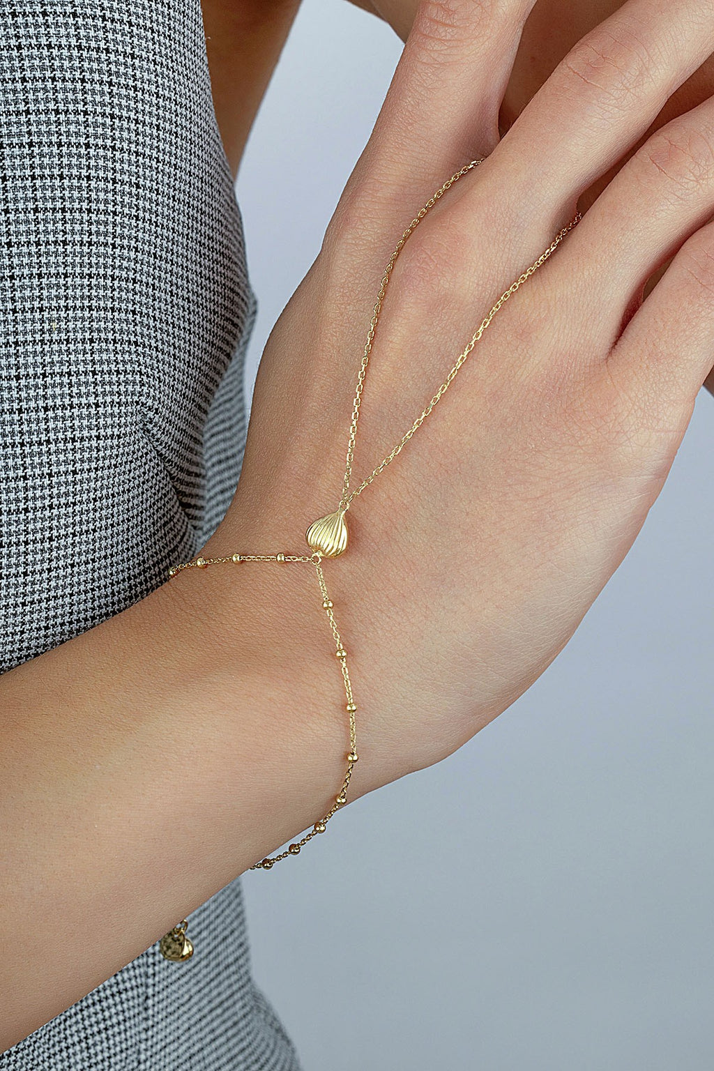 14K Heart Gold Hand Chain Bracelet