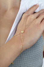 14K Heart Gold Hand Chain Bracelet