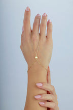 14K Heart Gold Hand Chain Bracelet