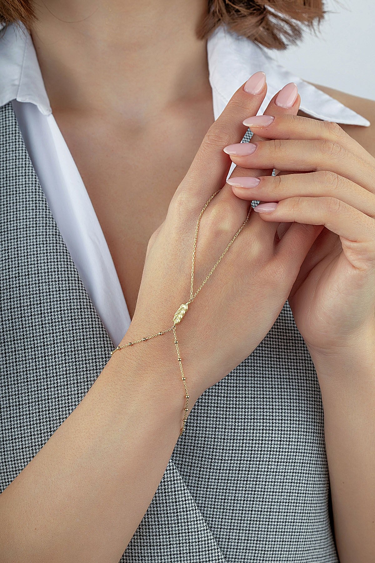 14K Gold Hand Chain Bracelet Secondary image