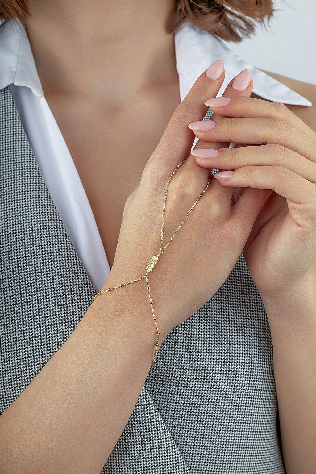 14K Gold Hand Chain Bracelet