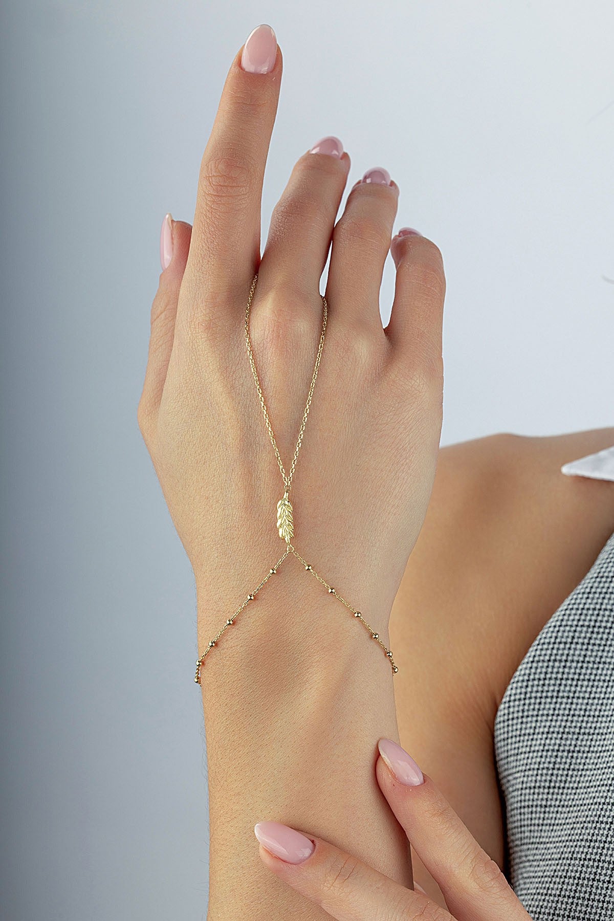 14K Gold Hand Chain Bracelet