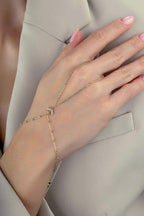 14K Stone-Set Airplane Motif Gold Hand Chain Bracelet