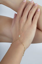 14K Stone-Set Gold Hand Chain Bracelet