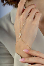 14K Enamel Square Stone-Set Gold Hand Chain Bracelet