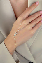 14K Enamel Square Stone-Set Gold Hand Chain Bracelet