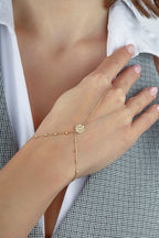 14K Round Gold Hand Chain Bracelet