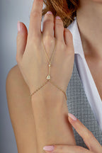 14K Stone-Set Gold Hand Chain Bracelet