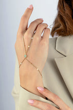 14K Green Stone-Set Gold Hand Chain Bracelet