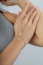 14K Stone-Set Clover Gold Hand Chain Bracelet