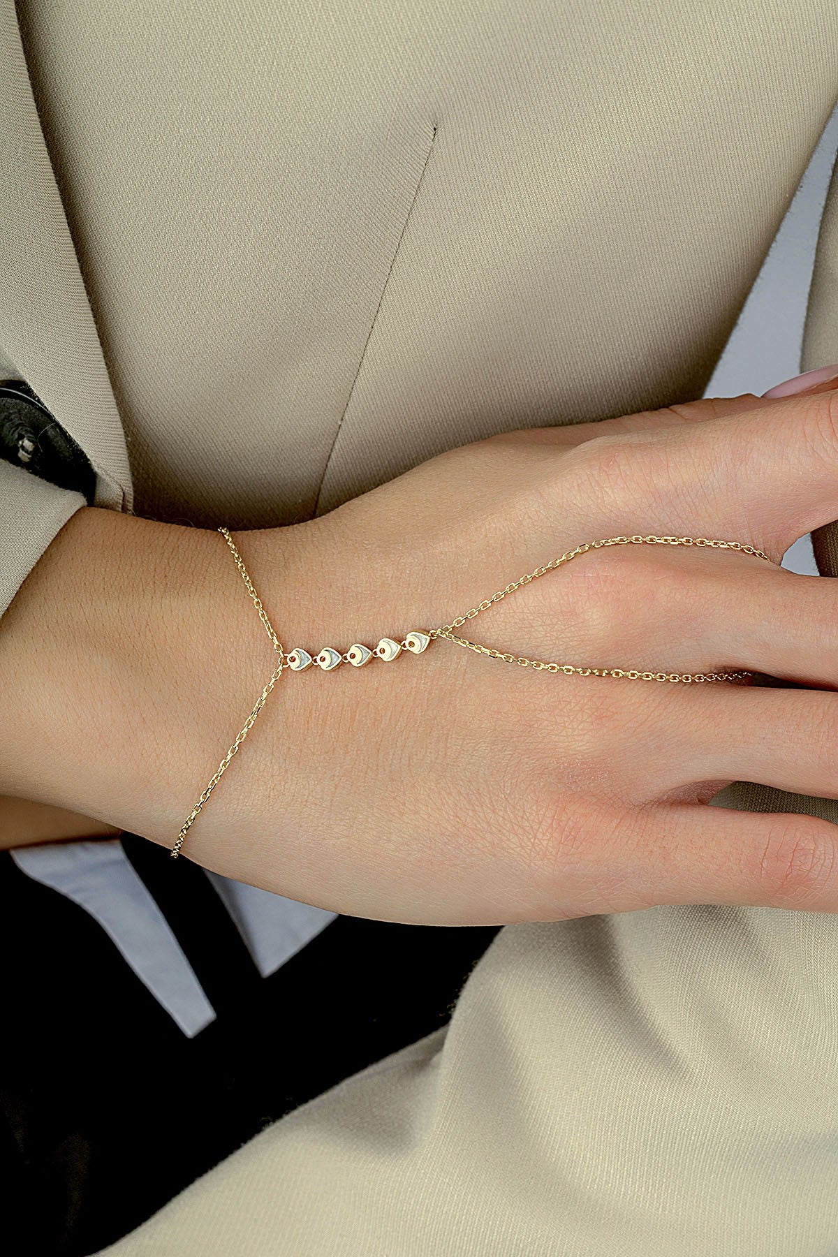 14K Enamel Gold Hand Chain Bracelet Main image