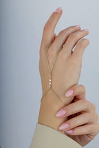 14K Enamel Gold Hand Chain Bracelet
