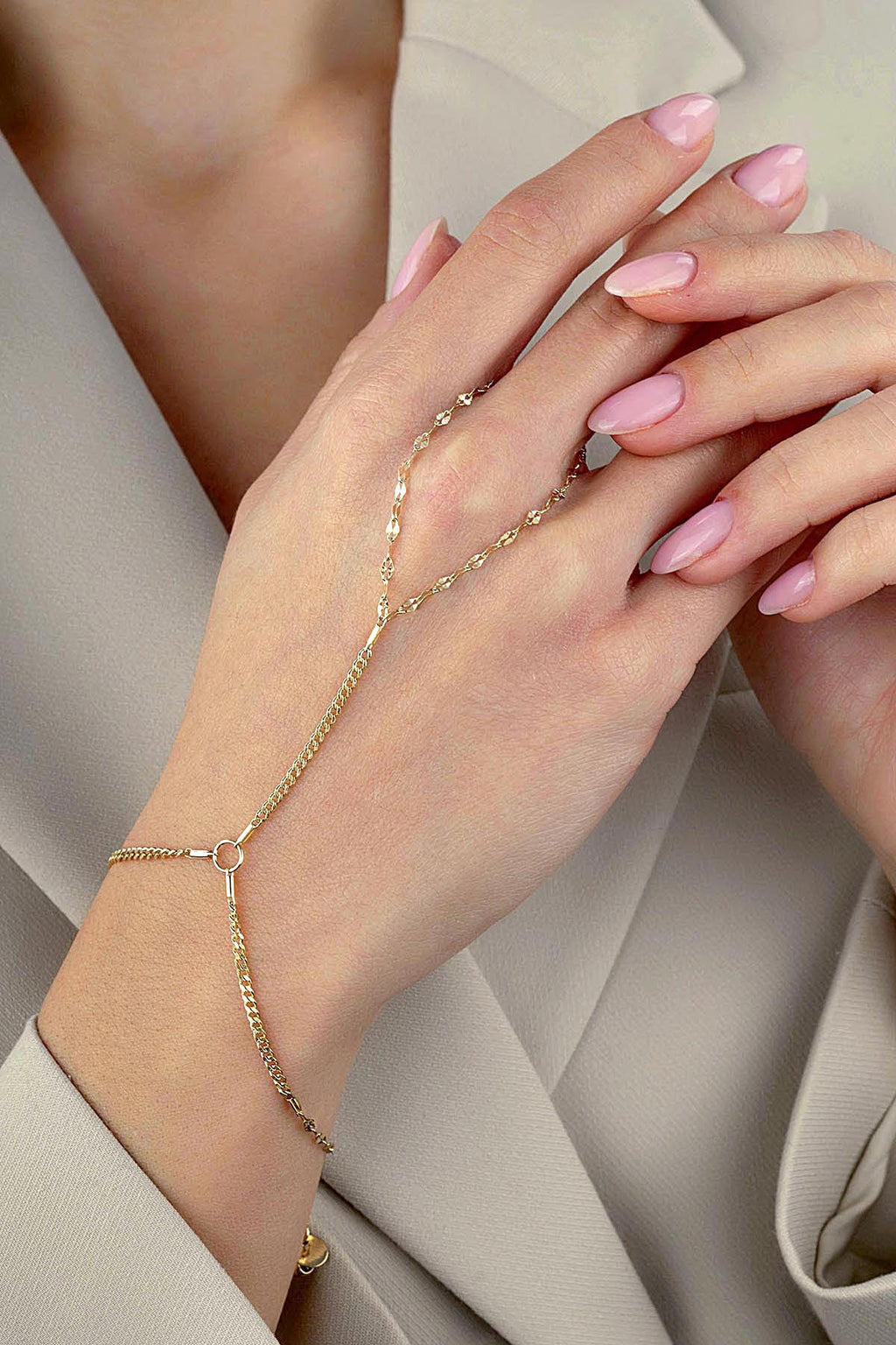 14K Delicate Chain Boomerang Gold Hand Chain Bracelet