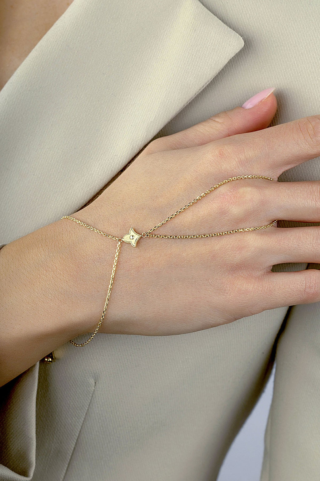 14K Gold Hand Chain Bracelet