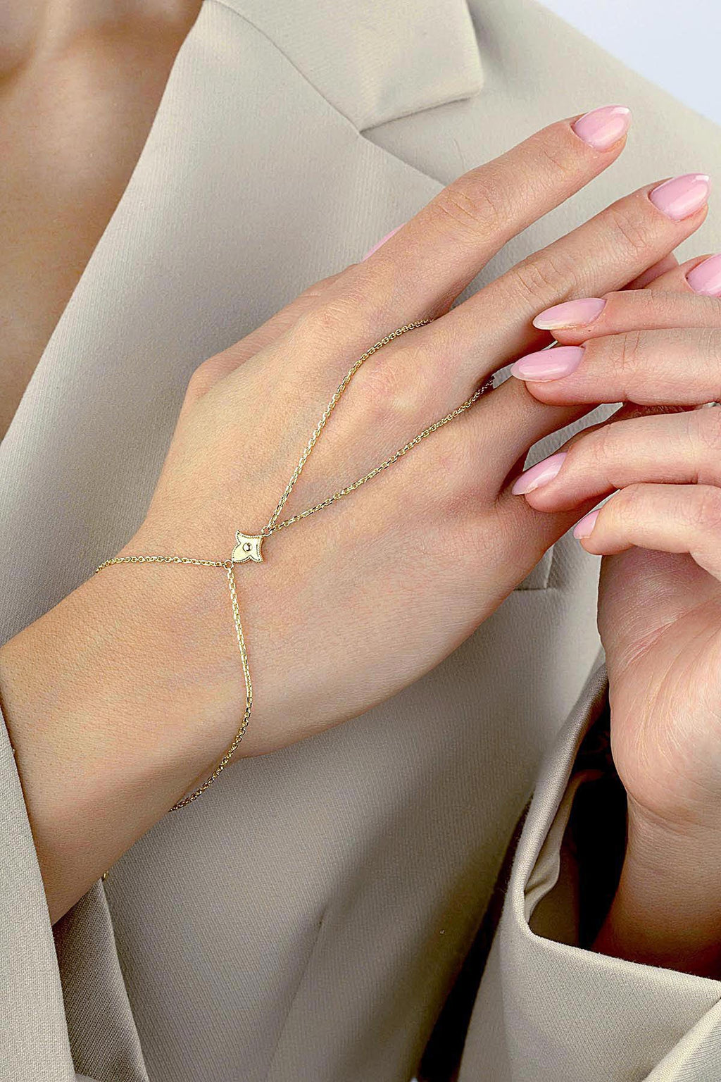 14K Gold Hand Chain Bracelet