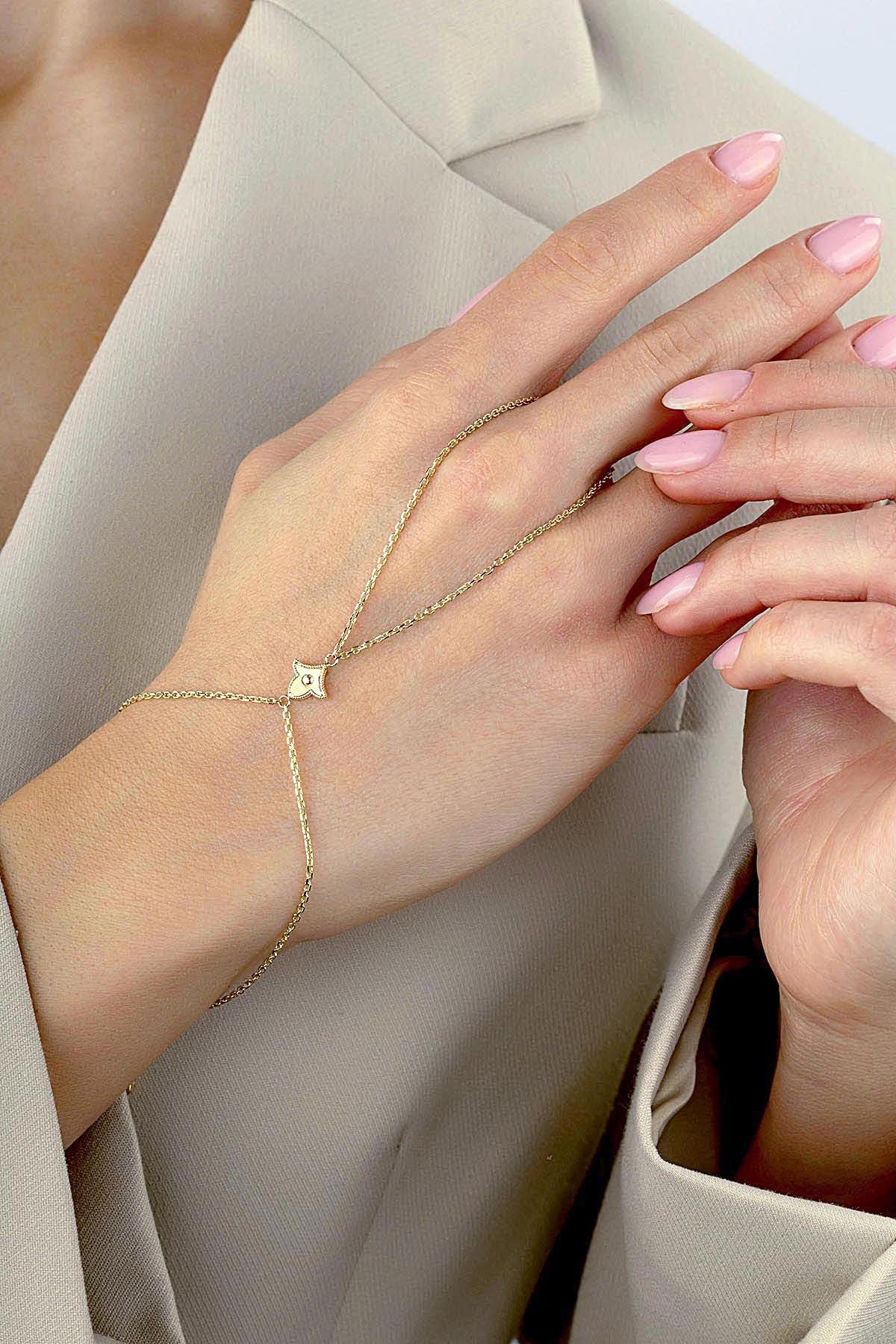 14K Gold Hand Chain Bracelet