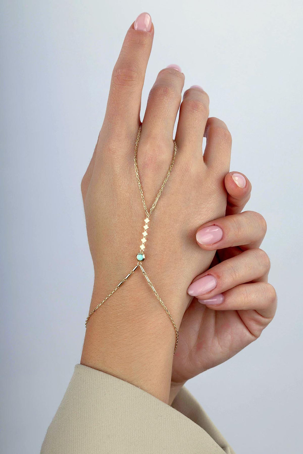 14K Enamel 5 Clover Gold Hand Chain Bracelet