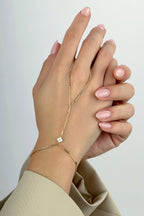 14K Enamel Floral Gold Hand Chain Bracelet