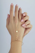 14K Floral Gold Hand Chain Bracelet