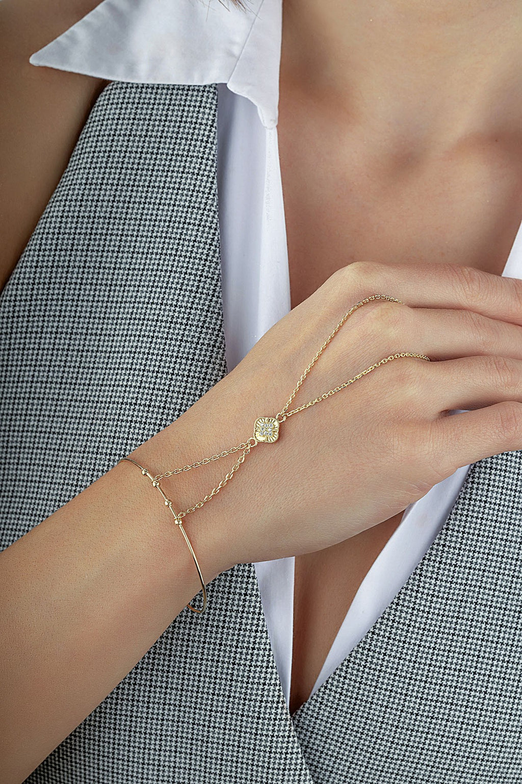 14K Gold Hand Chain Bracelet