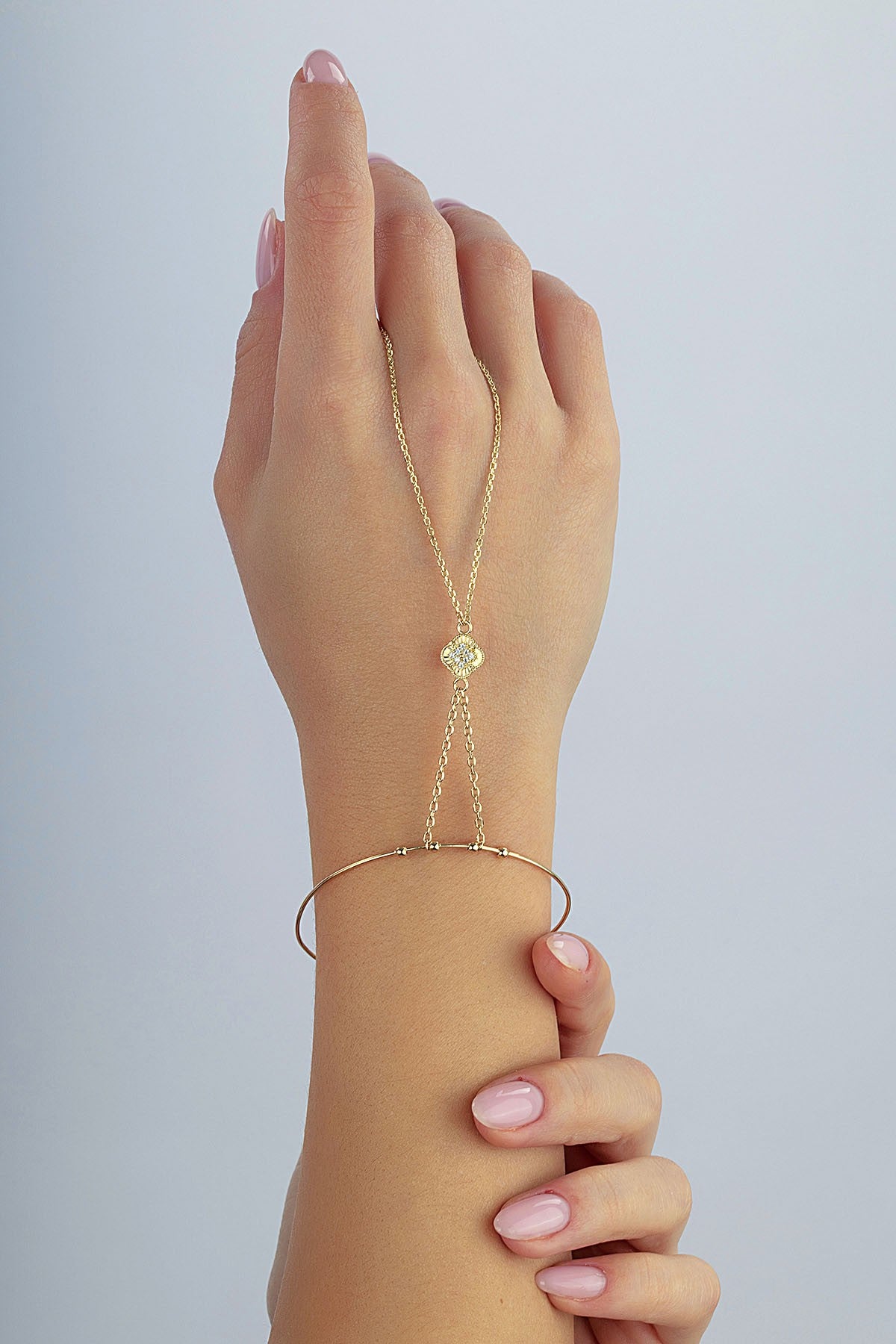 14K Gold Hand Chain Bracelet