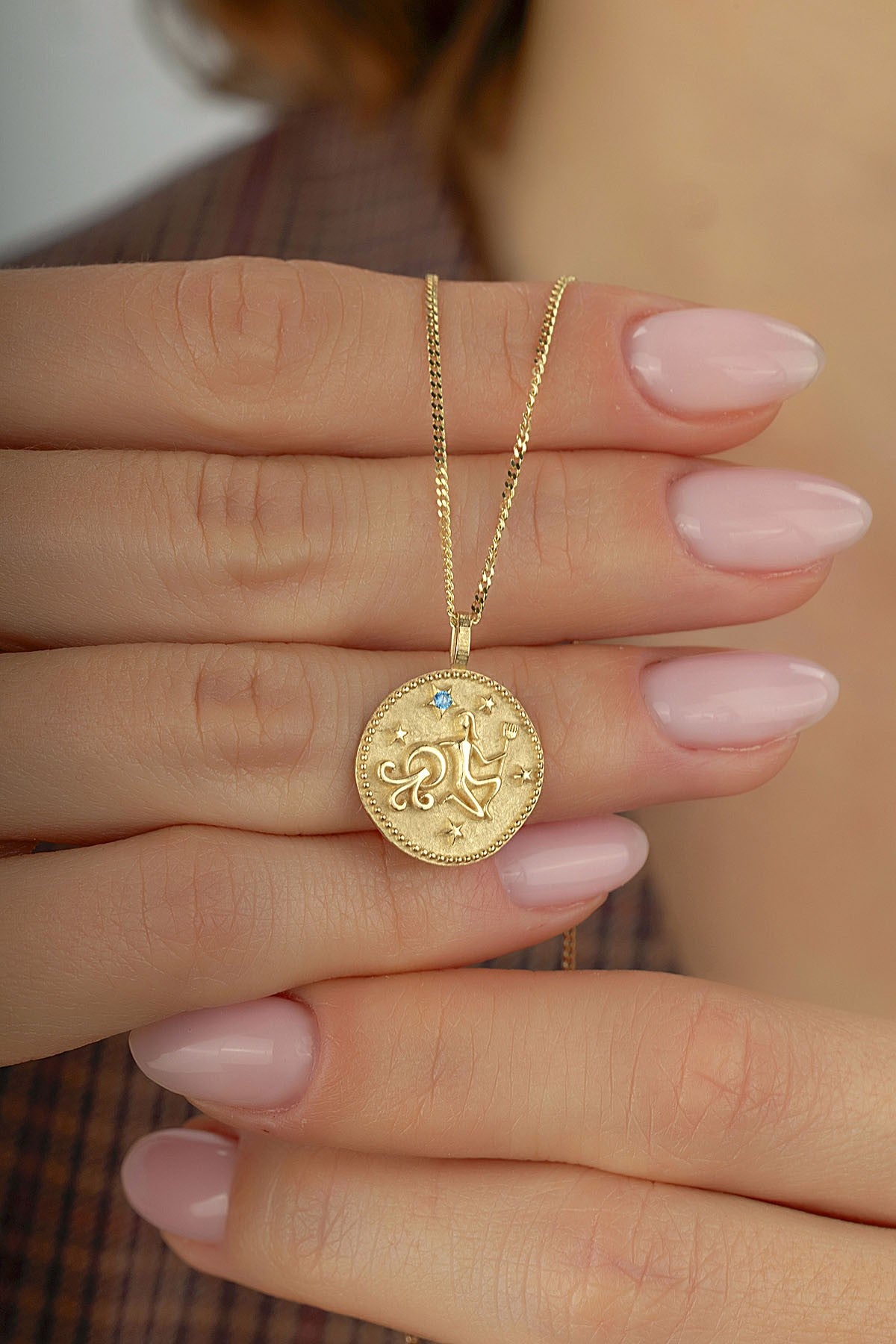 Aquarius Zodiac 14K Gold Necklace