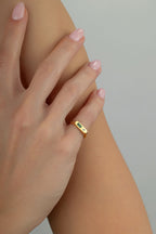 Square Green Stone-Set Pinky Gold Ring