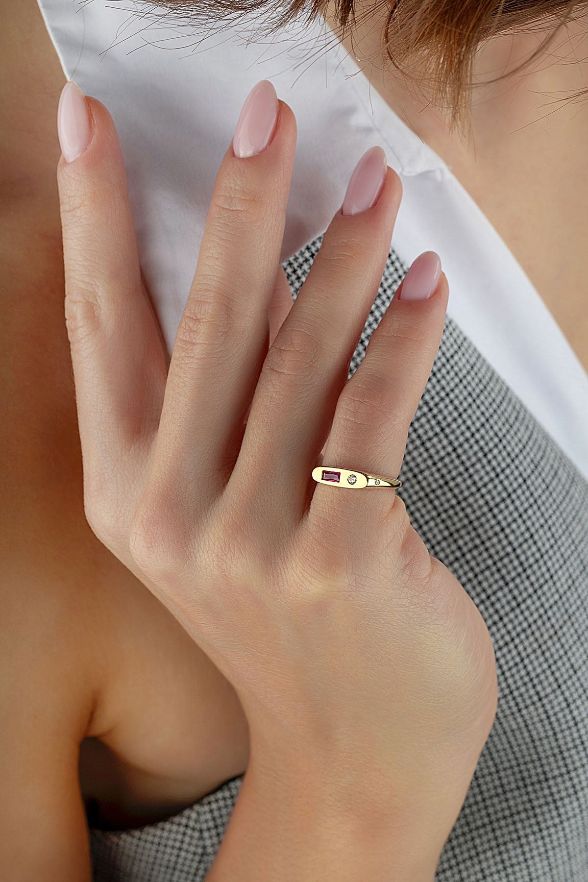 Rectangular Blue Stone-Set Pinky Gold Ring