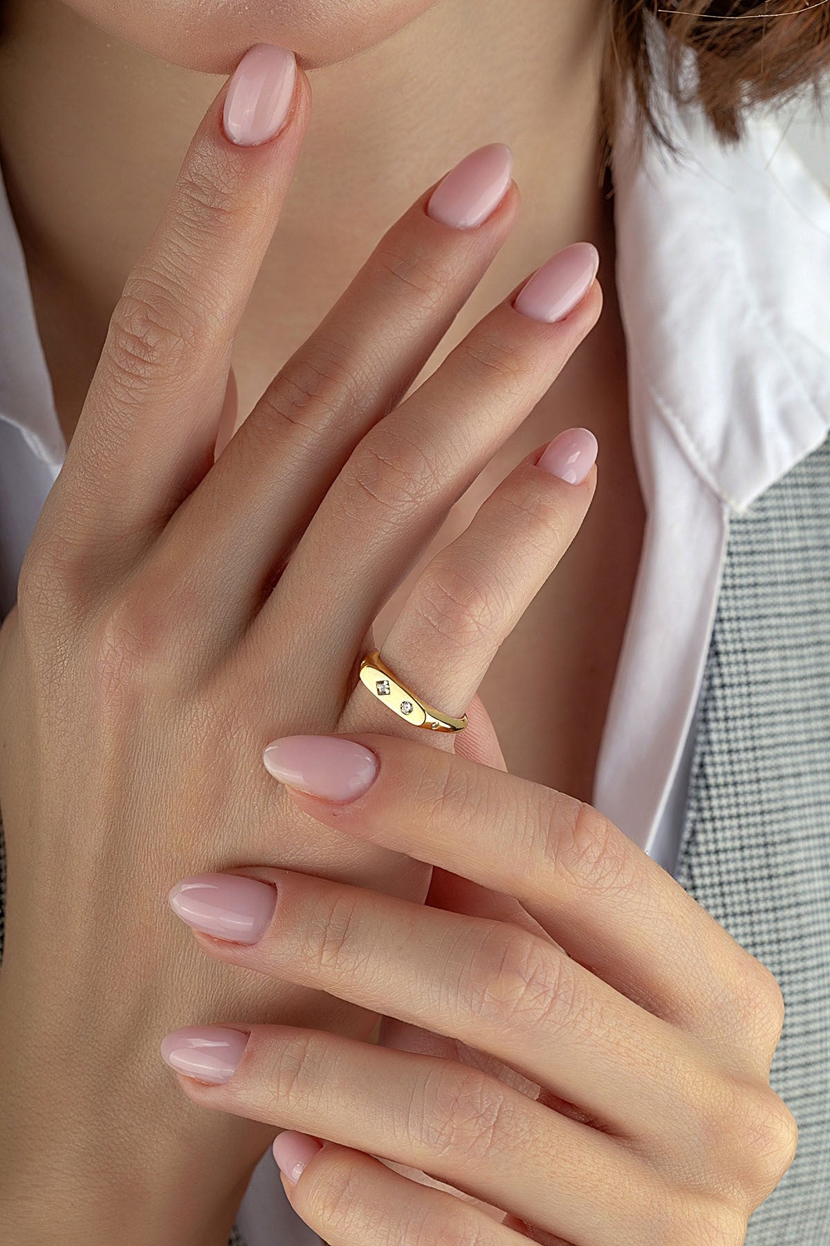 Rectangular Stone-Set Pinky Gold Ring
