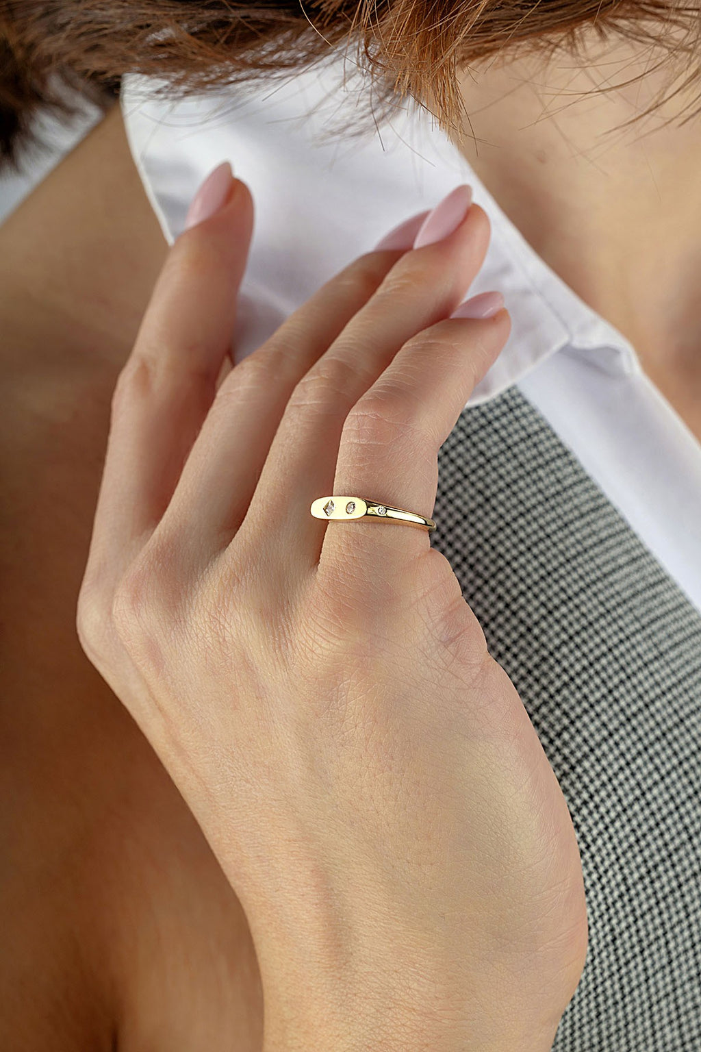 Rectangular Stone-Set Pinky Gold Ring