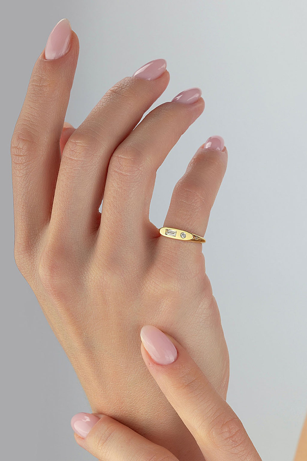 Rectangular Stone-Set Pinky Gold Ring