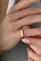 Rectangular Purple Stone-Set Pinky Gold Ring